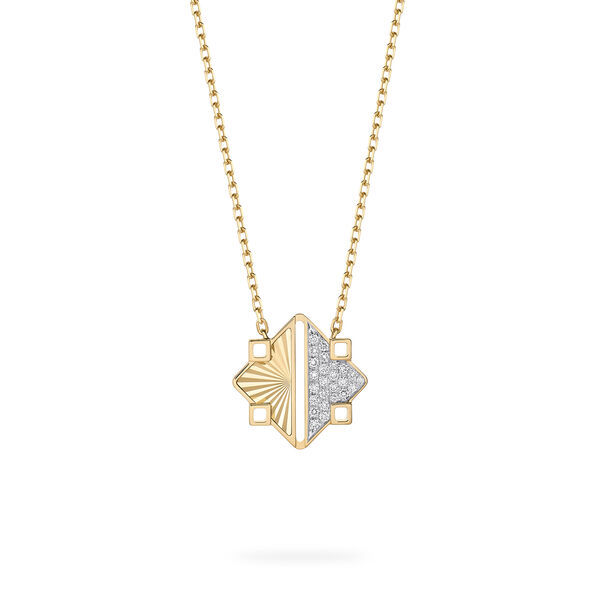Guilloch&eacute; Yellow Gold and Diamond Pendant Necklace, Medium